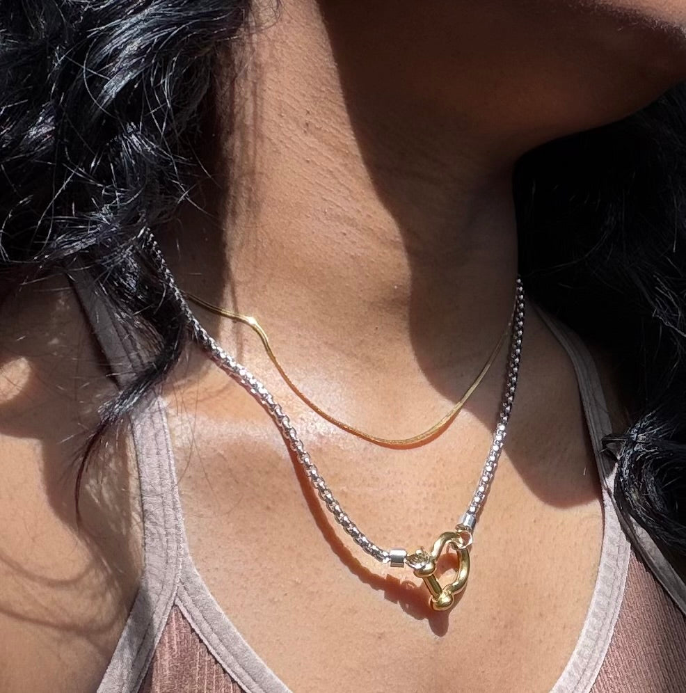 Gold Plated Stainless Steel Herringbone Necklace - 16" Chain + 3" Extender