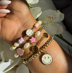 Gold Plated Stainless Steel Smiley Face Chain Bracelet - Minimalist Dainty Jewelry