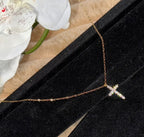 925 Gold-Plated Sterling Silver Cross Necklace w Cable Chain