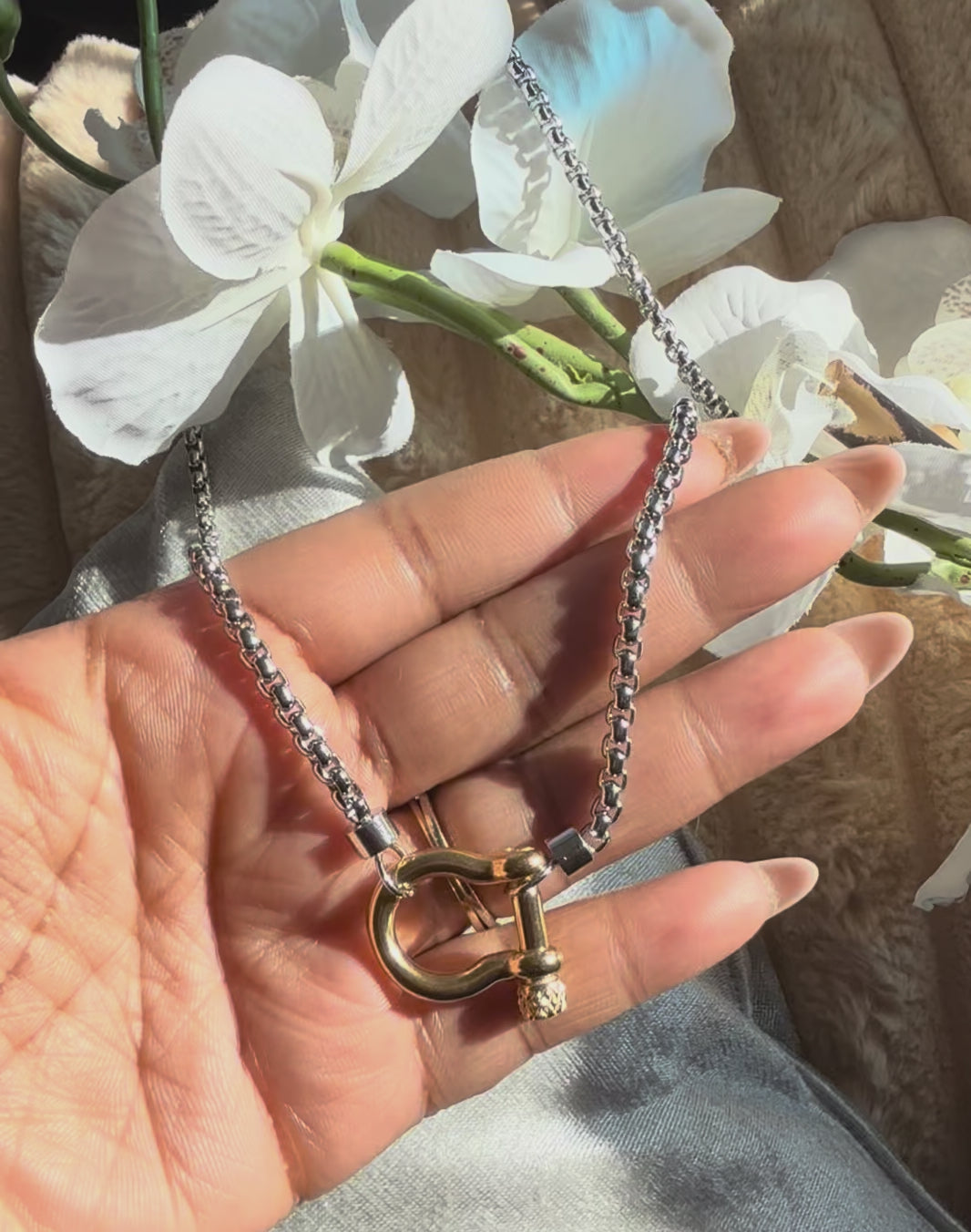 Mixed Metal Twisted Rope Necklace w Toggle Closure